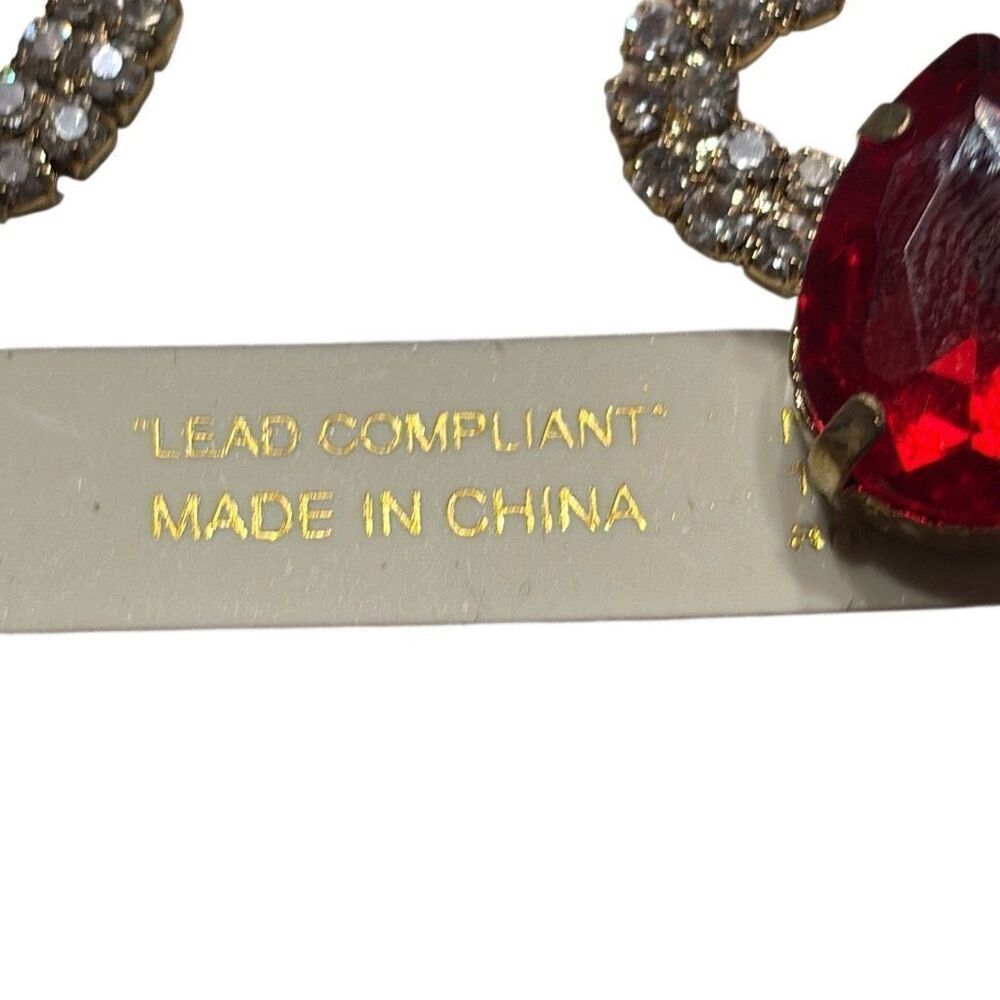 Red Crystal Teardrop Pageant Prom Gala Dangle Drop Earrings 1.25" Hypoallergenic - Picture 3 of 4